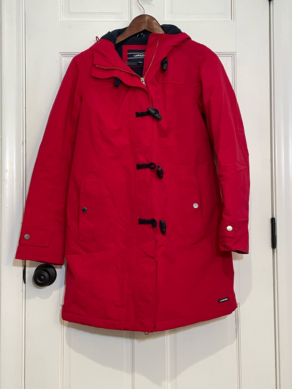 Lands’ End Squall Duffle Coat Toggle Hooded Winter Jacket Red small 6-8
